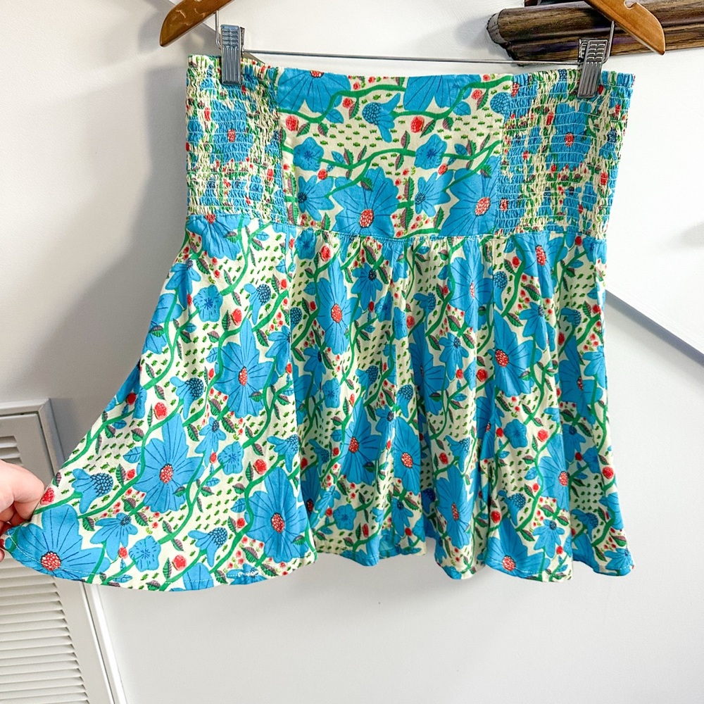 Natural Life Floral Blue High Waisted Mini Skirt- NWOT